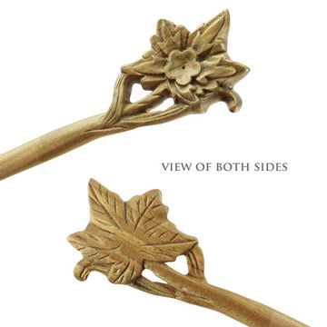 CrystalMood Handmade Carved Wood Hair Stick Maple Leaf 7.25" Lignum-vitae
